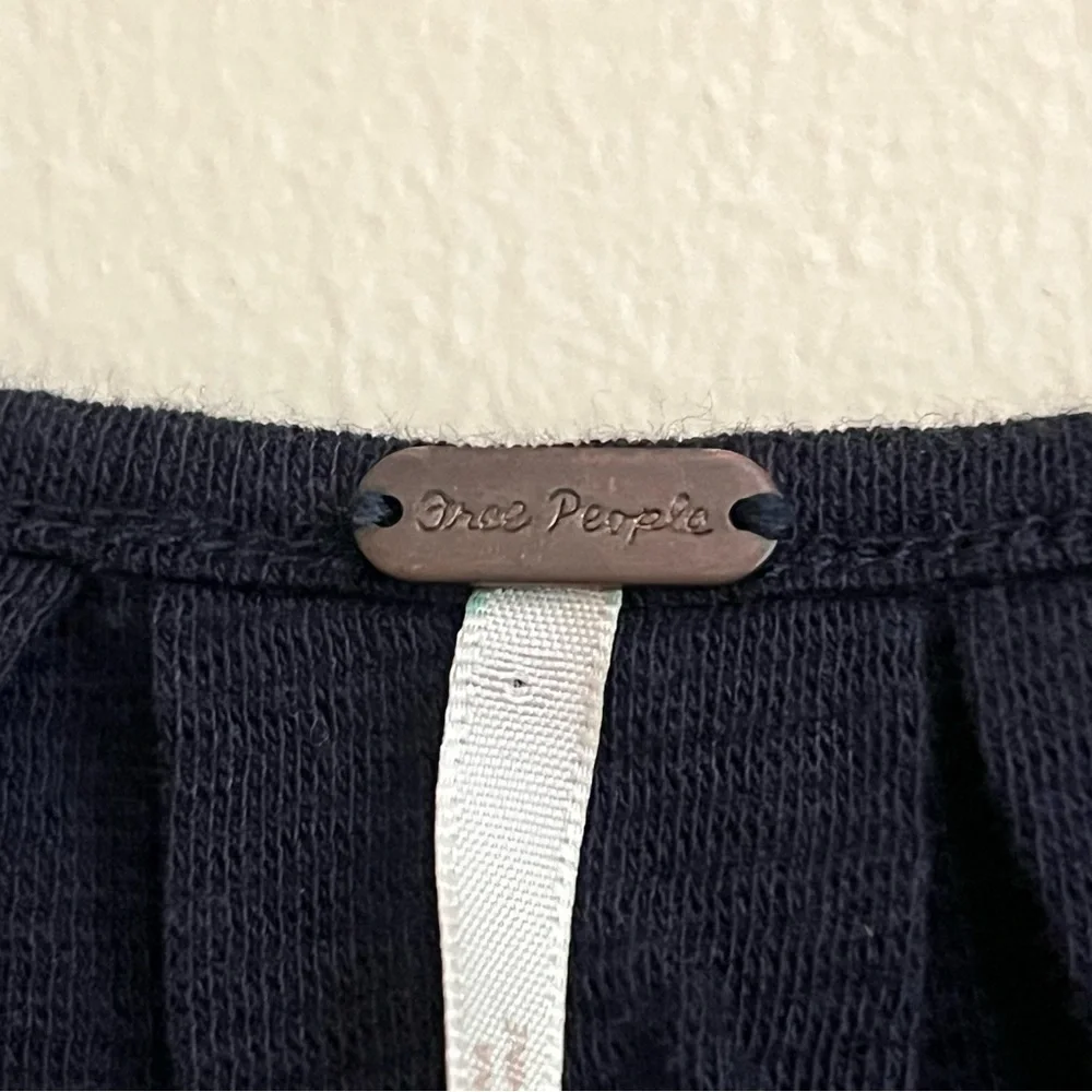 Free People Navy Billie Balloon Puff Sleeve Oversized Peasant Top Sz Medium